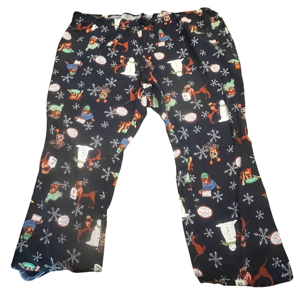 Old Navy Womens 3X Pajama Pants Navy Blue Dog Snowman Snowflake Holiday Flannel